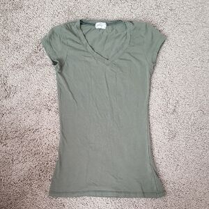 Glitz Sage Green V-Neck Short Sleeve Tee